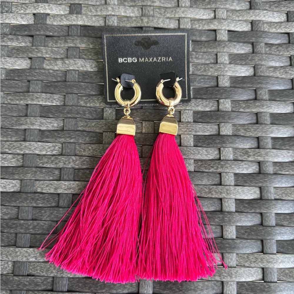 BCBGMaxAzria Fuchsia Pink Gold-Tone Tassel Earrings
